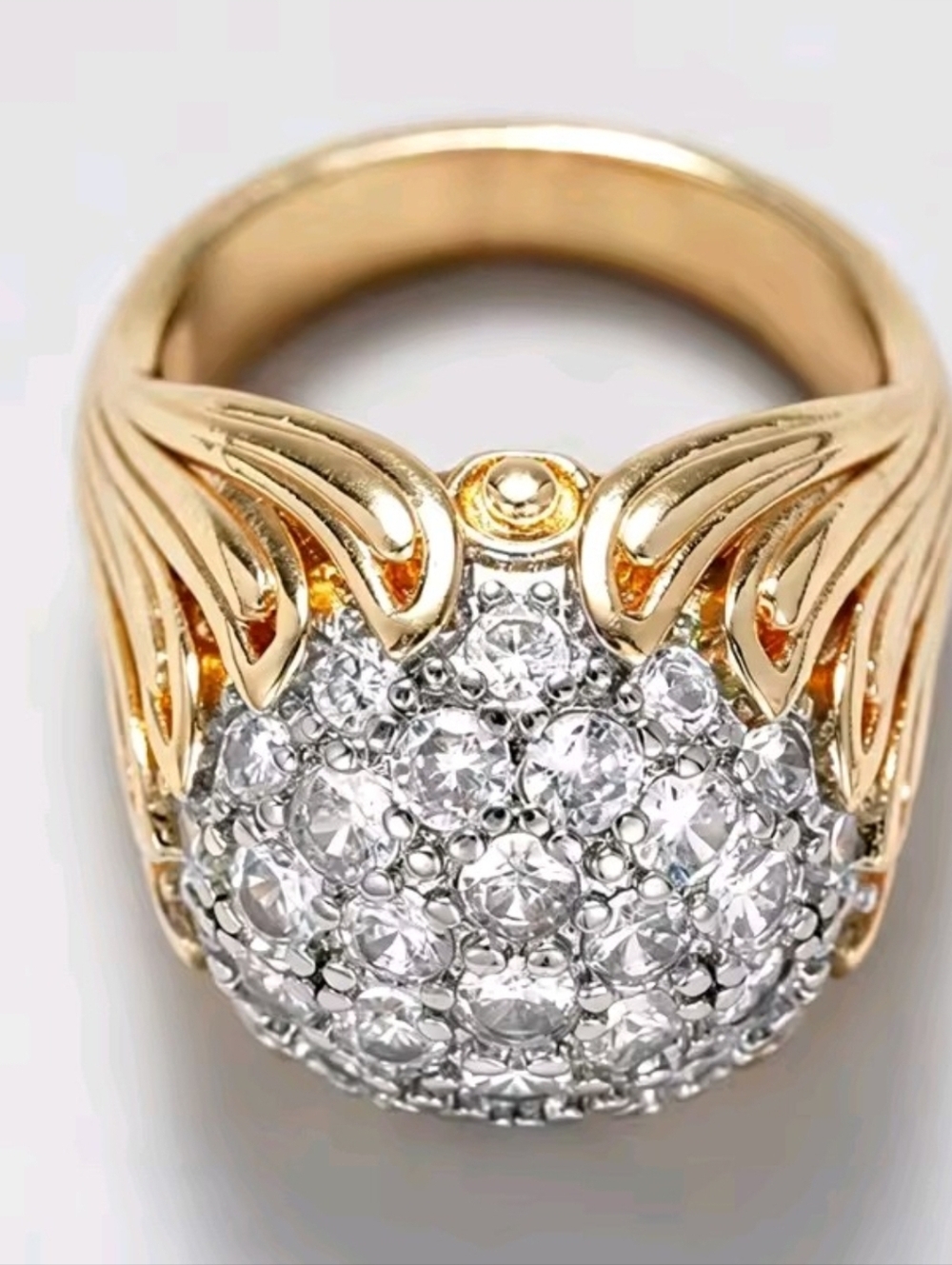 Gold Dome Ring with Clear Crystal Cluster - Picture 4 of 5